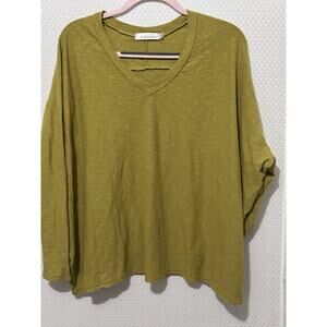 Cut Loose Oversize Green V-Neck Cotton Linen Long Sleeve Lagonlook One Size XL